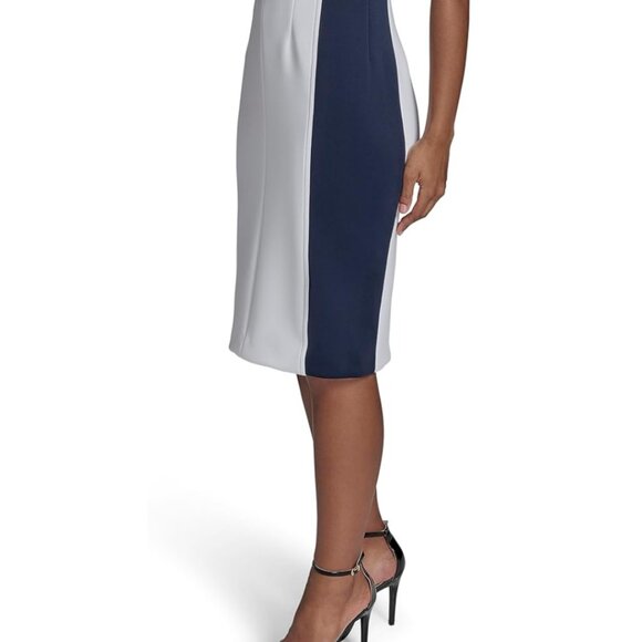 Calvin Klein black white Ruched sleeveless semi-formal Old Money MIDI dress 18 - Picture 2 of 11